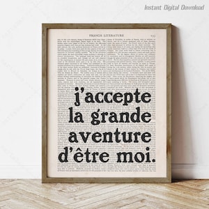 Cita de Simone de Beauvoir, descarga instantánea, j'accepte la grande aventure d'être moi, decoración de la pared del rincón de lectura, impresión local, regalos feministas