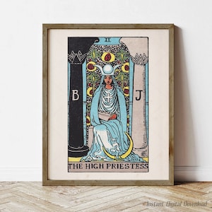 Carta del Tarot La Suma Sacerdotisa, descarga digital instantánea, impresión local, pósteres de Tarot para regalar, baraja Rider Waite Smith 1909