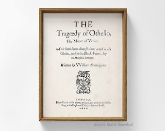 The Tragedy of Othello, William Shakespeare, book lovers gifts, instant digital download