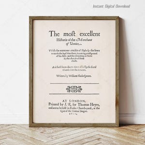 Il mercante di Venezia di William Shakespeare, regali per amanti dei libri, download immediato, regali di Shakespeare, decorazioni artistiche per angoli lettura, regali di compleanno