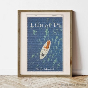 Vita di Pi di Yann Martel, download immediato, poster d'arte letteraria, stampa locale, regali per amanti dei libri, decorazione da parete per angolo lettura