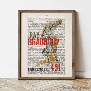 Fahrenheit 451 by Ray Bradbury, instant download, literary art poster, print locally, bookworm gifts, wall art decor