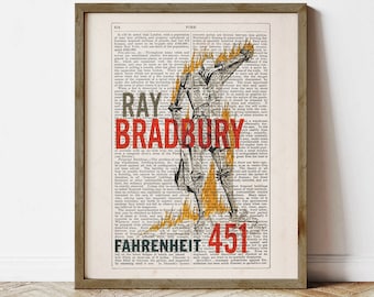 Fahrenheit 451 by Ray Bradbury, instant download, literary art poster, print locally, bookworm gifts, wall art decor