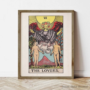 The Lovers Tarot Card, sofortiger digitaler Download, lokale Druckqualität, Tarot Poster Geschenke, RiderWaite Smith Kartenspiel 1909