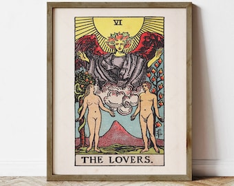 The Lovers Tarot Card, Rider Waite Smith Deck, RWS Poster (Instant Digital Download)