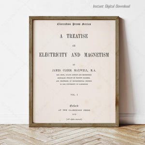 Eine Abhandlung über Elektrizität und Magnetismus von James Clerk Maxwell, sofortiger Download, Titelseite 1873, Geschenke für Lehrer für Wissenschaft, vor Ort gedruckt