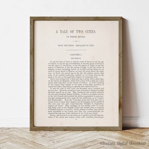 A Tale of Two Cities by Charles Dickens, book lovers gifts, digital download printable, first page first edition 1859, print locally