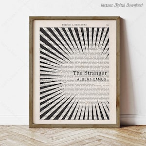 The Stranger by Albert Camus, instant download, literary art poster, print locally, wall art reading nook decor, book lovers gifts