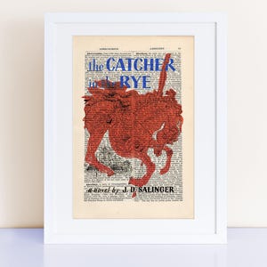 The Catcher in the Rye by JD Salinger Print on an antique page, book lovers gifts, bookish gifts