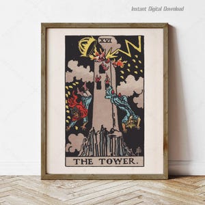 Carta de Tarô da Torre, download digital instantâneo, impressão local, presentes de pôster de Tarô, baralho Rider Waite Smith 1909, Arcanos Maiores