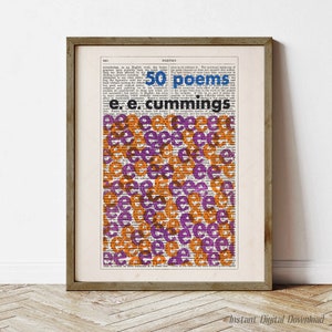 50 wierszy E. E. Cummingsa, natychmiastowe pobieranie, plakat z literacką sztuką poezji, druk lokalny, prezenty dla mola książkowego