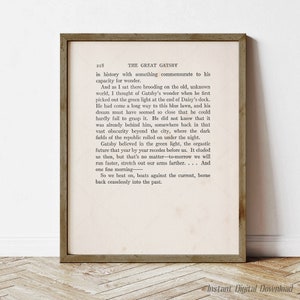 The Great Gatsby by F Scott Fitzgerald, book lovers gifts, digital download printable, last page first edition 1925, print locally