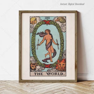 Carta del Tarot del Mundo, descarga digital instantánea, impresión local, póster de Tarot para regalar, baraja Rider Waite Smith de 1909