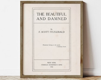 The Beautiful and Damned by F Scott Fitzgerald, book lovers gifts, digital download printable, title page first edition 1922, print locally