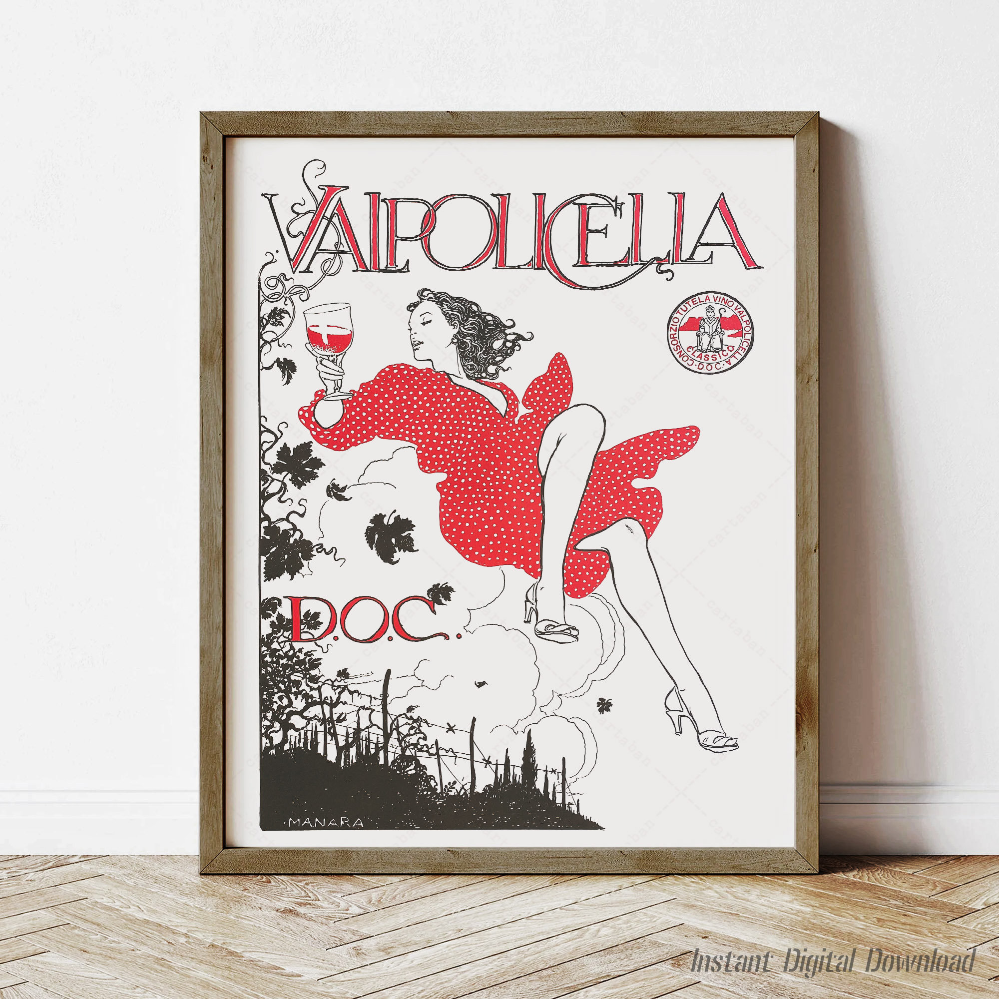 モルペコ　ポスター Valpolicella DOC Vintage Advert, Italian Wine Art (instant Digital
