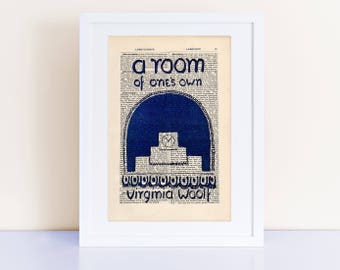 A Room of One's Own by Virginia Woolf Print on an antique page, book lovers gifts, bookish gifts