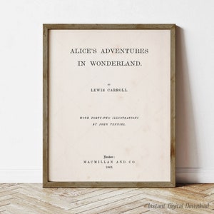 Alice in Wonderland by Lewis Carroll title page, book lovers gifts, digital download printable, 1865 first edition, print locally