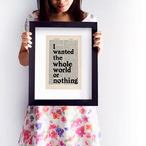 Charles Bukowski Post Office Quote Print on an antique page, I wanted the whole world or nothing, book lovers gifts image 6
