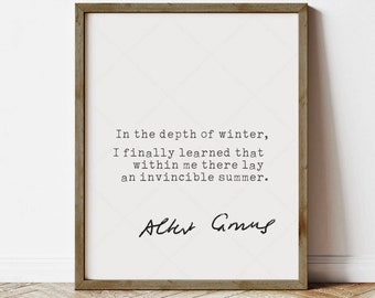 Albert Camus Quote, invincible summer, été invincible, instant digital download, inspirational poster quote, print locally, last minute