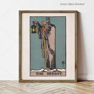Carta del Tarot El Ermitaño, descarga digital instantánea, impresión local, pósteres de Tarot para regalar, baraja Rider Waite Smith 1909