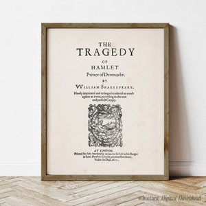 Hamlet Poster, William Shakespeare Print, book poster printable, book lovers gifts, download, print locally, The Tragedy of Hamlet art