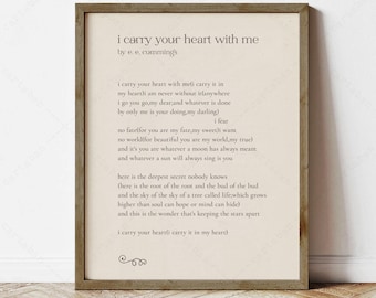 E.E. Cummings Poetry, I Carry Your Heart, digital download
