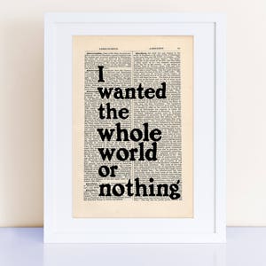 Charles Bukowski Post Office Quote Print on an antique page, I wanted the whole world or nothing, book lovers gifts image 1