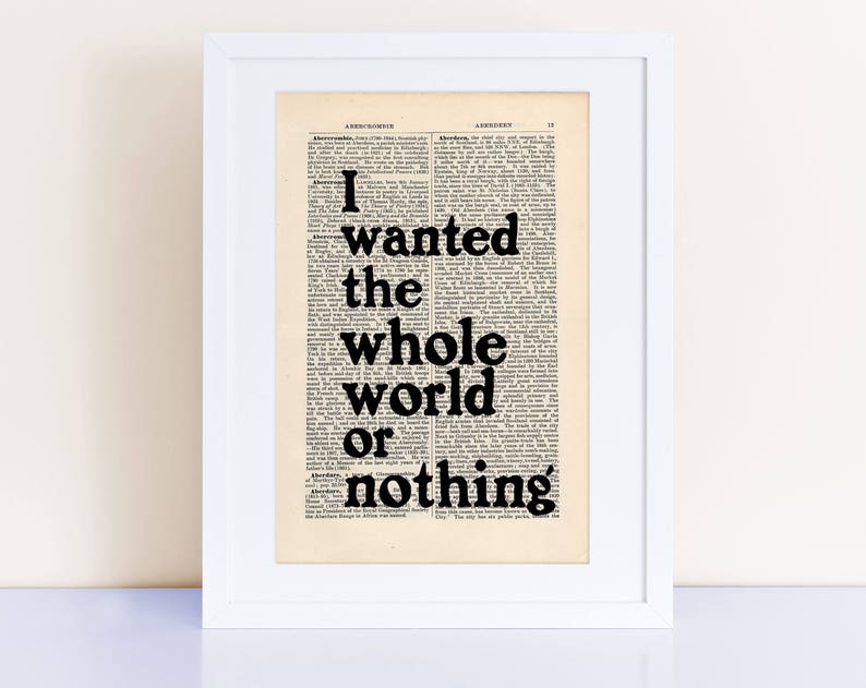 Charles Bukowski Post Office Quote Print on an antique page, I wanted the whole world or nothing, book lovers gifts image 1