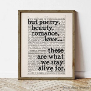 ale poezja, piękno, romans, miłość... cytat, John Keating Stowarzyszenie Umarłych Poetów, natychmiastowe pobieranie, sztuka ścienna, druk lokalny, dekoracja kącika czytelniczego