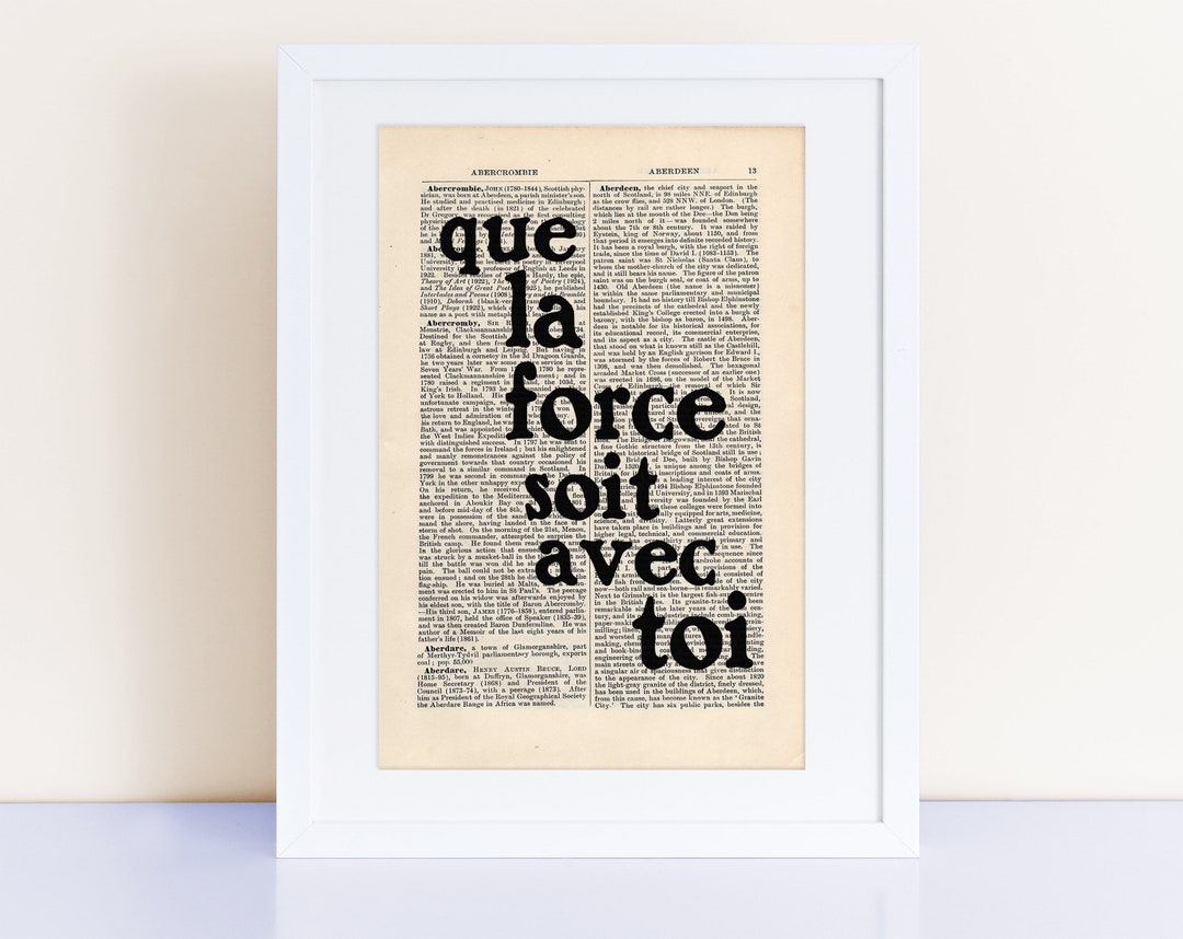 Que La Force Soit Avec Toi Quote Print on an Antique Page Etsy