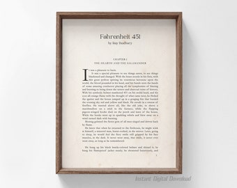 Fahrenheit 451 Poster, book lovers gifts, digital download, print locally, First Page Chapter 1, Ray Bradbury, it was a pleasure to burn