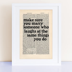 The Catcher in the Rye by JD Salinger quote print on an antique page, make sure you marry someone who laughs at the same things you do image 1