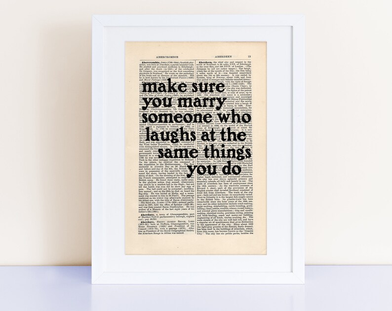 The Catcher in the Rye by JD Salinger quote print on an antique page, make sure you marry someone who laughs at the same things you do image 1