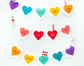 Valentines Day Hearts - Pattern - Valentine Banner Countdown - Candy Heart Decoration DIY