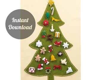 Felt Advent Calendar Pattern - Traditional Christmas Tree Countdown with 24 Treasured Character Ornaments - DIY