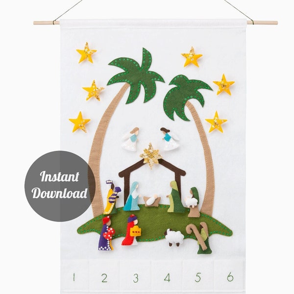 Nativity Advent Calendar Pattern - Star of Wonder Felt Countdown with 24 Character Ornaments DIY