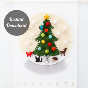 Felt Advent Calendar Pattern Snow globe Countdown Into the Woods with 24 Woodland Animal Ornaments DIY image 1