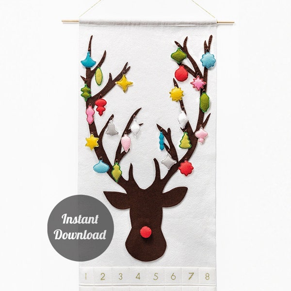 Reindeer Advent Calendar Pattern - Felt Countdown - Dashing Through the Snow with 24 Vintage Ornaments DIY