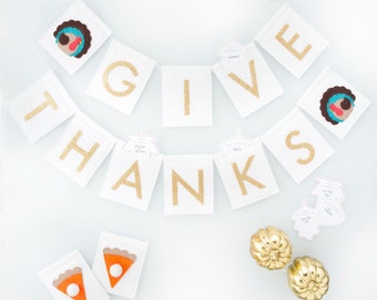 Thanksgiving Pennant Banner - Pattern - Give Thanks Countdown - Fall Autumn Decoration DIY