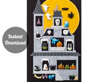 Halloween Countdown Calendar Pattern - Felt Haunted Moonlit 'Monster House' + 30 Spooky Ornaments DIY PDF