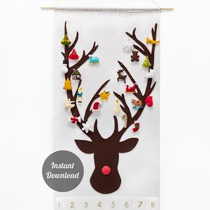 Christmas Advent Calendar Sewing Pattern DIY Felt Countdown Rudolph the Red Nosed Reindeer with 24 Treasured Characters image 1