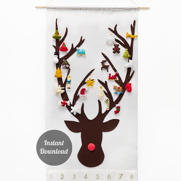 Christmas Advent Calendar Sewing Pattern - DIY Felt Countdown - Rudolph the Red Nosed Reindeer with 24 Treasured Characters