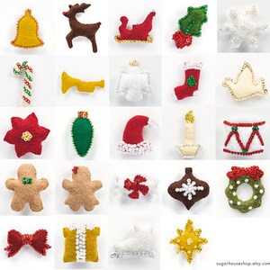 Felt Advent Calendar Pattern Traditional Christmas Tree Countdown with 24 Treasured Character Ornaments DIY image 4