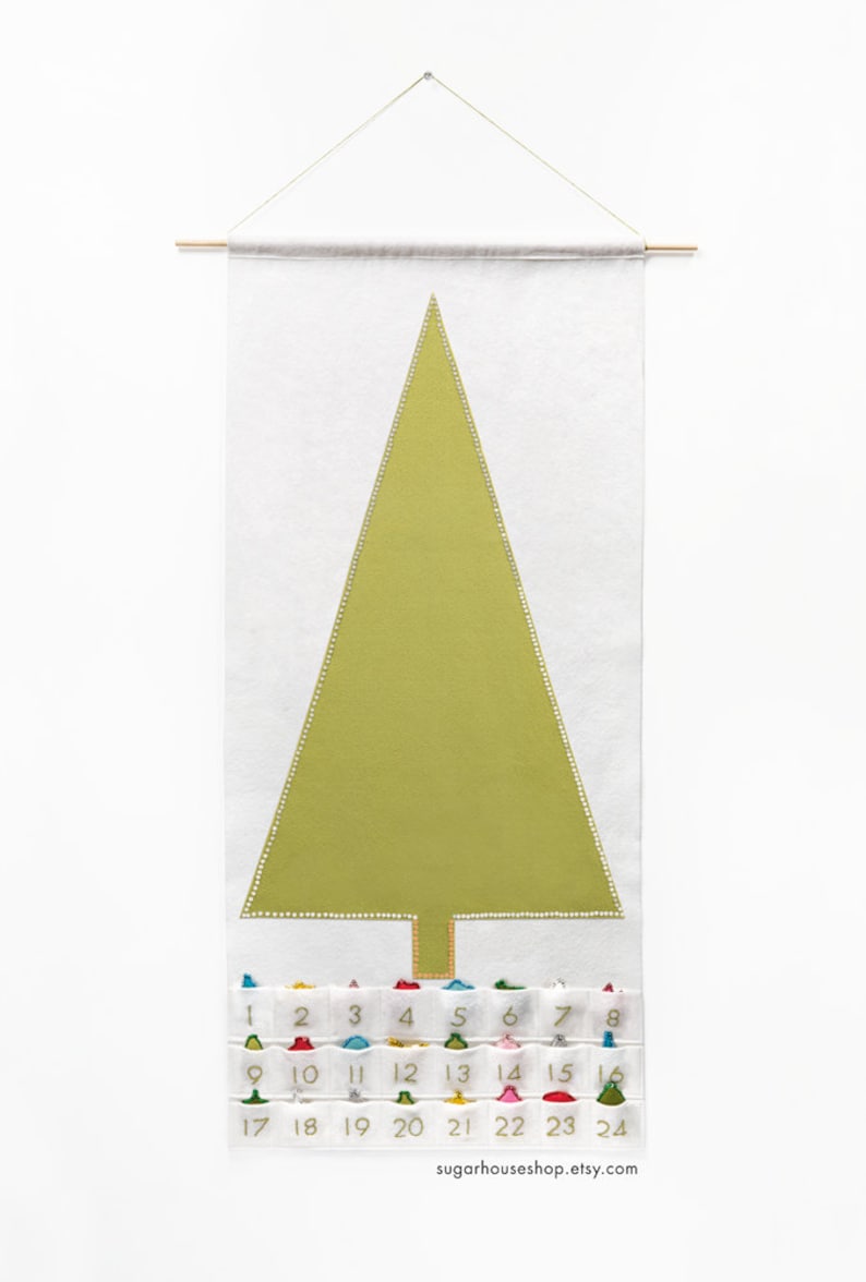 Christmas Tree Advent Calendar Pattern Modern Countdown 'Joyful and Triumphant with 24 Vintage Ornaments' DIY image 2