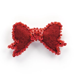 Red Christmas Bow Pattern Red Beaded Ribbon Tutorial How to Make Simple Gift Bows DIY Present Adornment Craft Bow Tie image 1