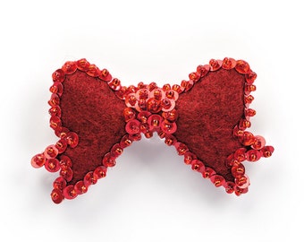 Red Christmas Bow Pattern - Red Beaded Ribbon Tutorial - How to Make Simple Gift Bows - DIY Present Adornment Craft - Bow Tie