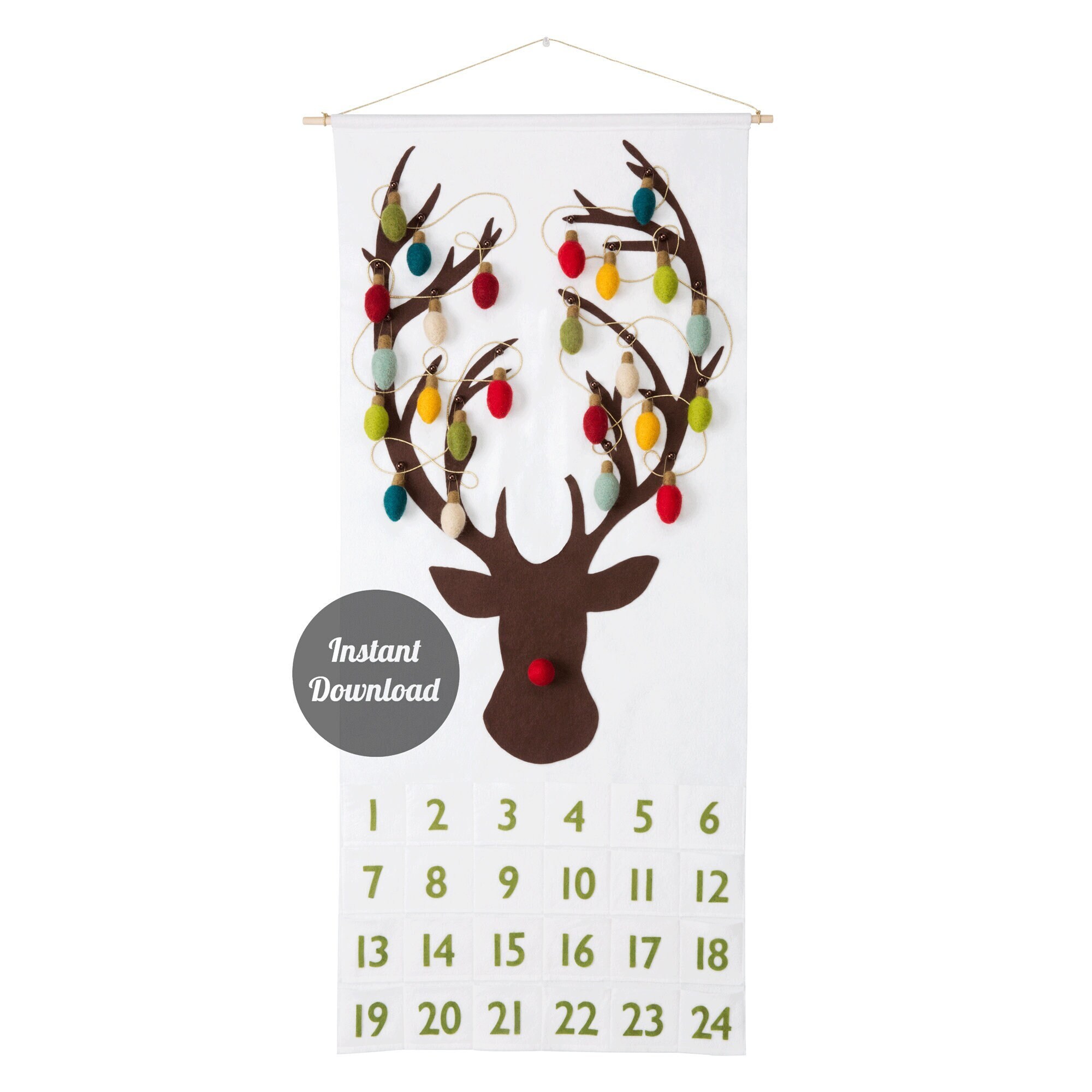 Modèle de calendrier de l'Avent Rudolph le renne au nez rouge avec