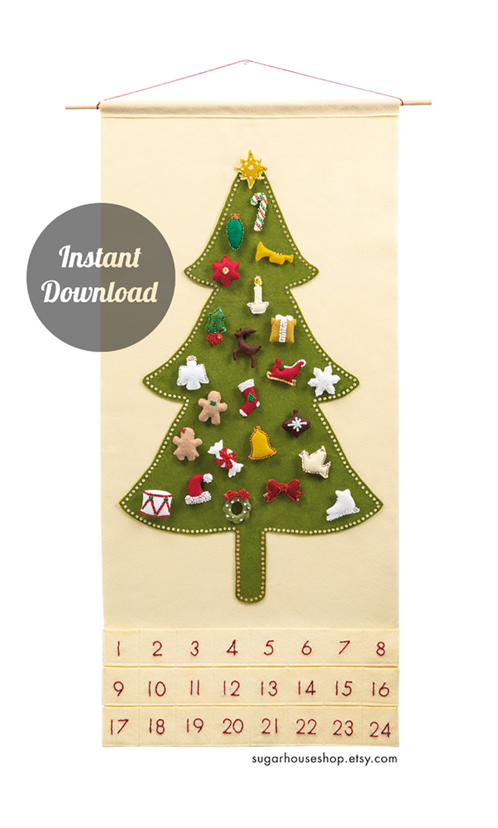 Felt Advent Calendar Pattern Traditional Christmas Tree - Etsy