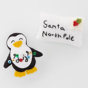 Set di motivi natalizi con lettera a Babbo Natale e pinguino - Calendario dell'Avvento in feltro aggiuntivo fai da te