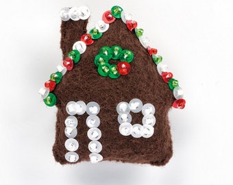 Felt Gingerbread House - Ornament Pattern - Miniature Christmas Houses -  Decor - Gingersnap Cookies - Sugar Trim Mold